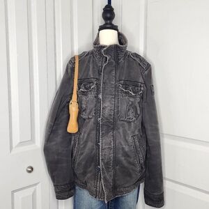 Vintage Y2K Rare Abercrombie & Fitch Distressed Grunge Dark Grey Sawtooth Jacket